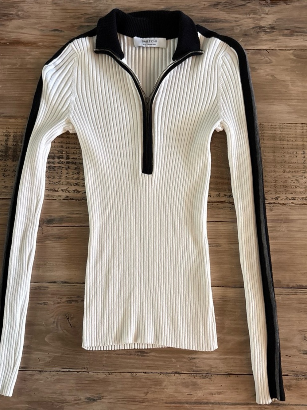 Bailey 44 Ribbed Zip-Neck Sweater with Black Trim